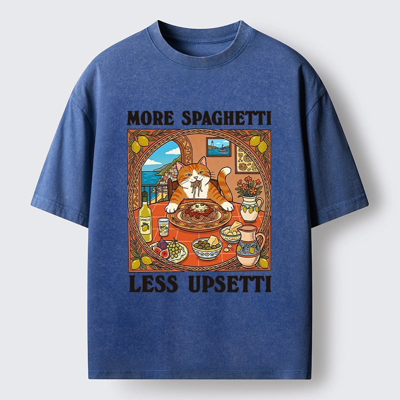 Tokyo-Tiger Cat Eating Spaghetti With Joy Washed T-Shirt