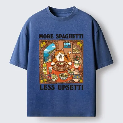 Tokyo-Tiger Cat Eating Spaghetti With Joy Washed T-Shirt