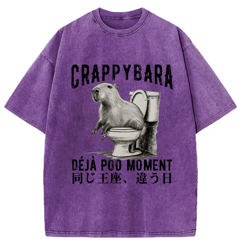Tokyo-Tiger Funny Capybara Poo Moment Washed T-Shirt