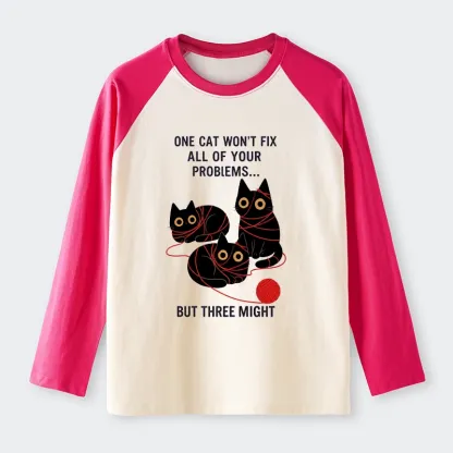 Tokyo-Tiger Three Cats Fix All Problems Raglan Long Sleeve T-shirt