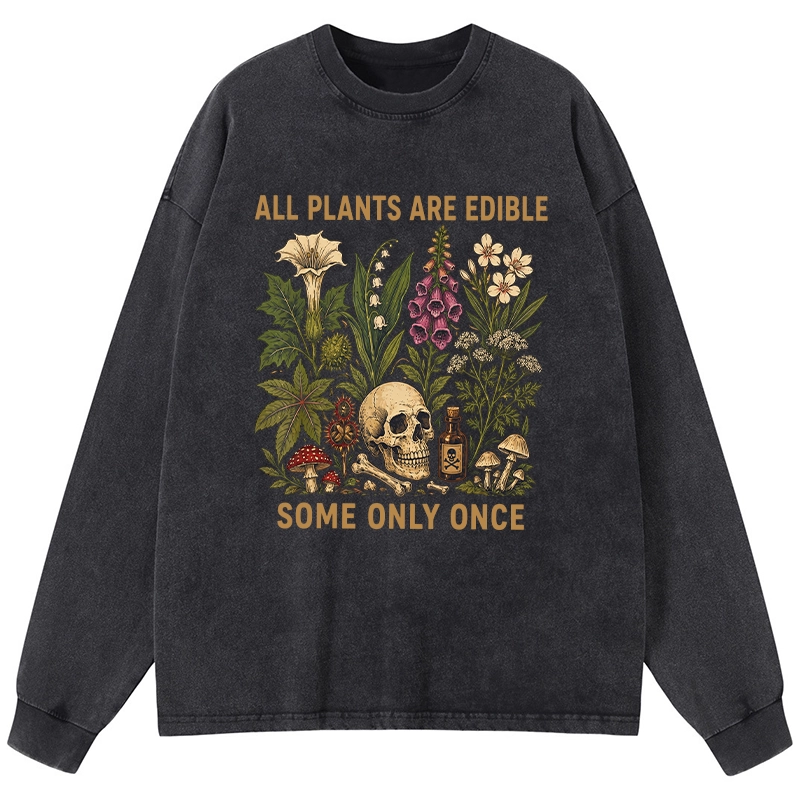 Tokyo-Tiger Edible Plants Some Only Once Joke Washed Long Sleeve T-Shirt