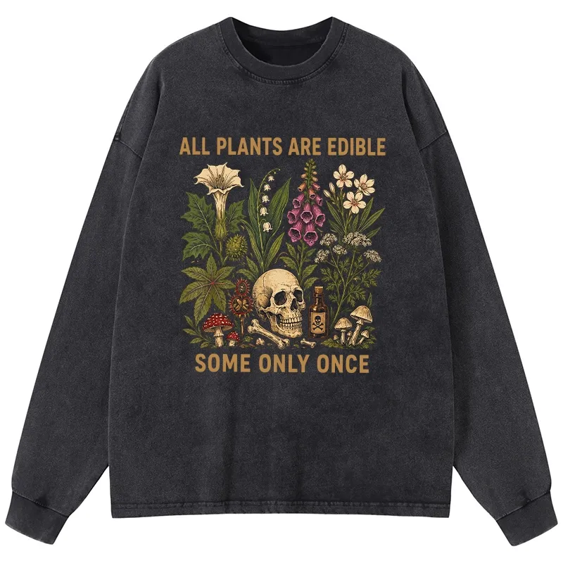 Tokyo-Tiger Edible Plants Some Only Once Joke Washed Long Sleeve T-Shirt