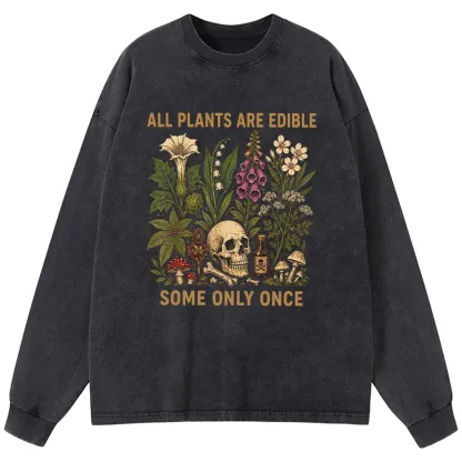 Tokyo-Tiger Edible Plants Some Only Once Joke Washed Long Sleeve T-Shirt