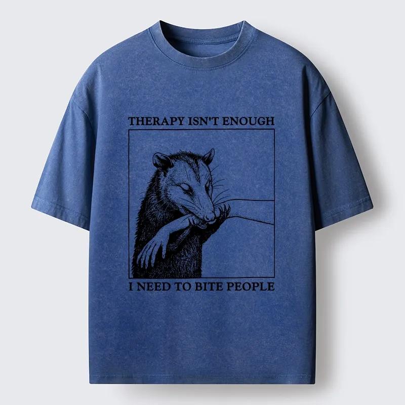 Tokyo-Tiger Funny Opossum Biting People Washed T-Shirt