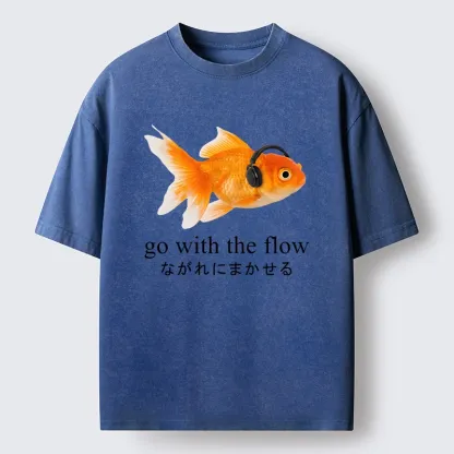 Tokyo-Tiger Goldfish Listening To Music Washed T-Shirt