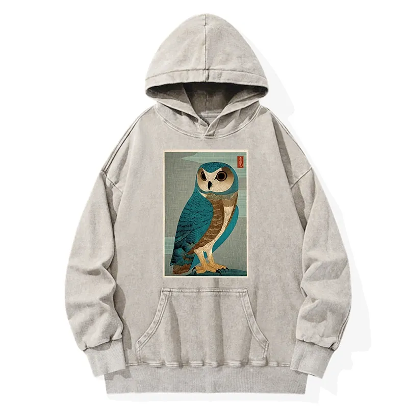 Tokyo-Tiger Vintage Owl Woodblock Art Washed Hoodie Sale