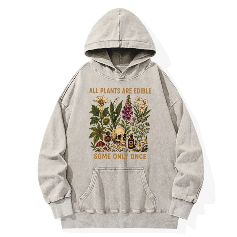 Tokyo-Tiger Edible Plants Some Only Once Joke Washed Hoodie