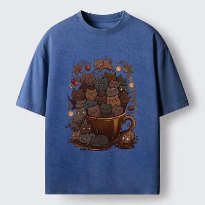 Tokyo-Tiger Many Cute Cats Swim In Coffee Washed T-Shirt