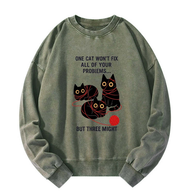Tokyo-Tiger Three Cats Fix All Problems Washed Sweatshirt