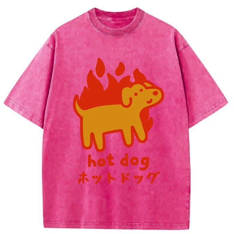 Tokyo-Tiger Funny Hot Dog Washed T-Shirt Sale