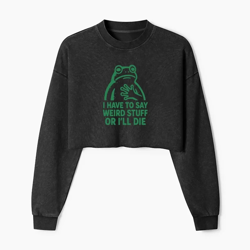 Tokyo-Tiger Weird Frog Funny Meme Washed Crop Sweatshirt