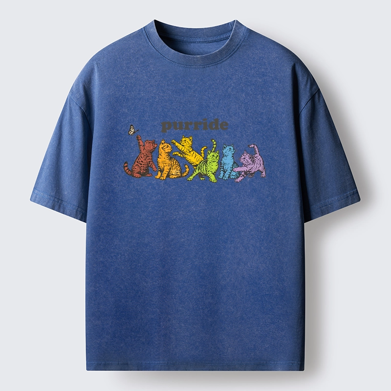 Tokyo-Tiger Rainbow Kittens Reach For Flying Butterfly Washed T-Shirt