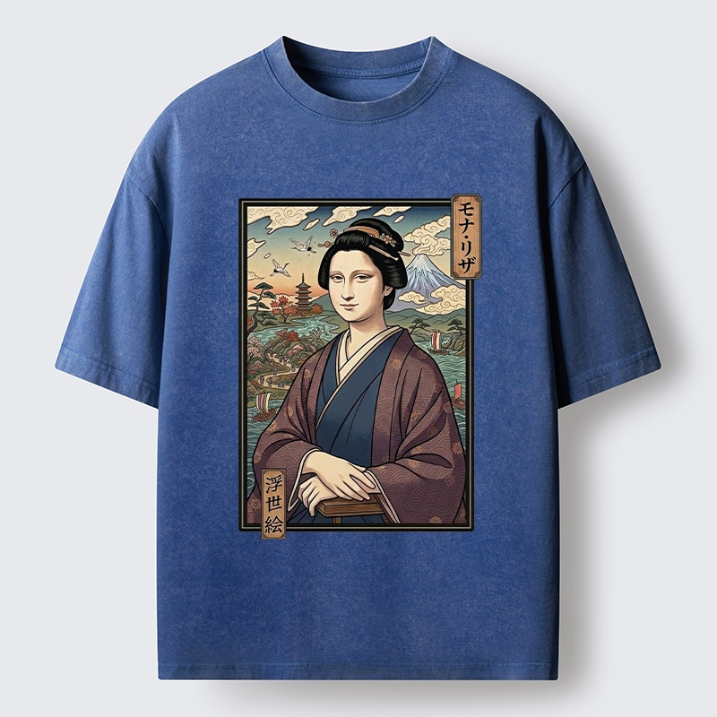 Tokyo-Tiger Ukiyo e Mona Lisa In Kimono Washed T-Shirt