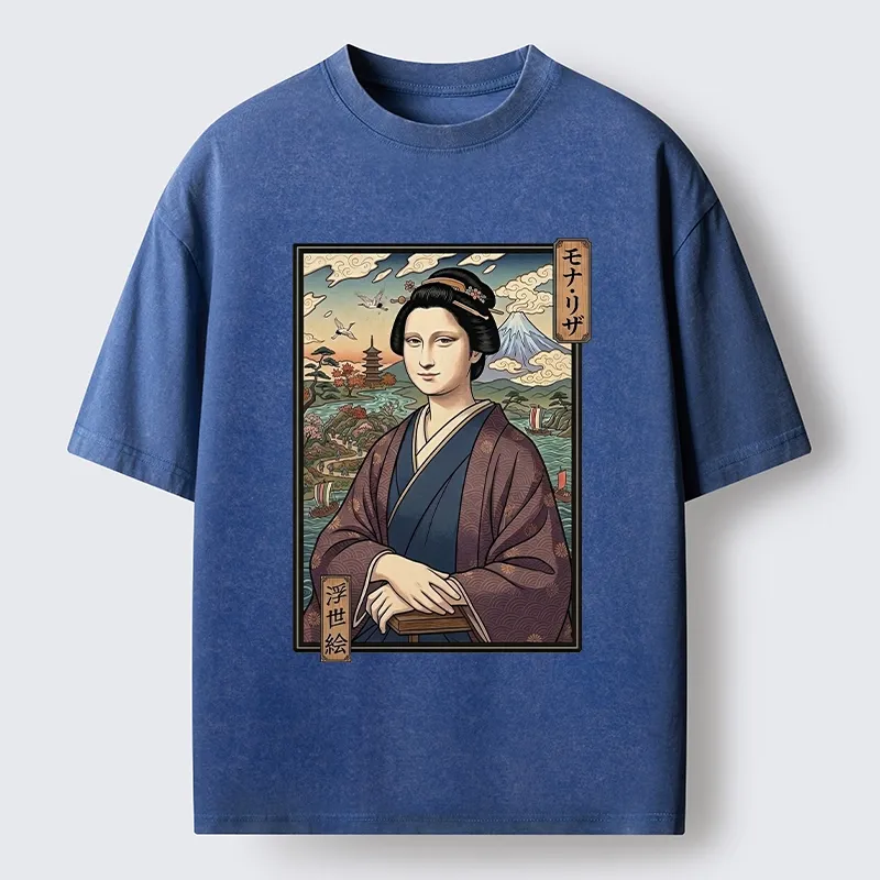 Tokyo-Tiger Ukiyo e Mona Lisa In Kimono Washed T-Shirt