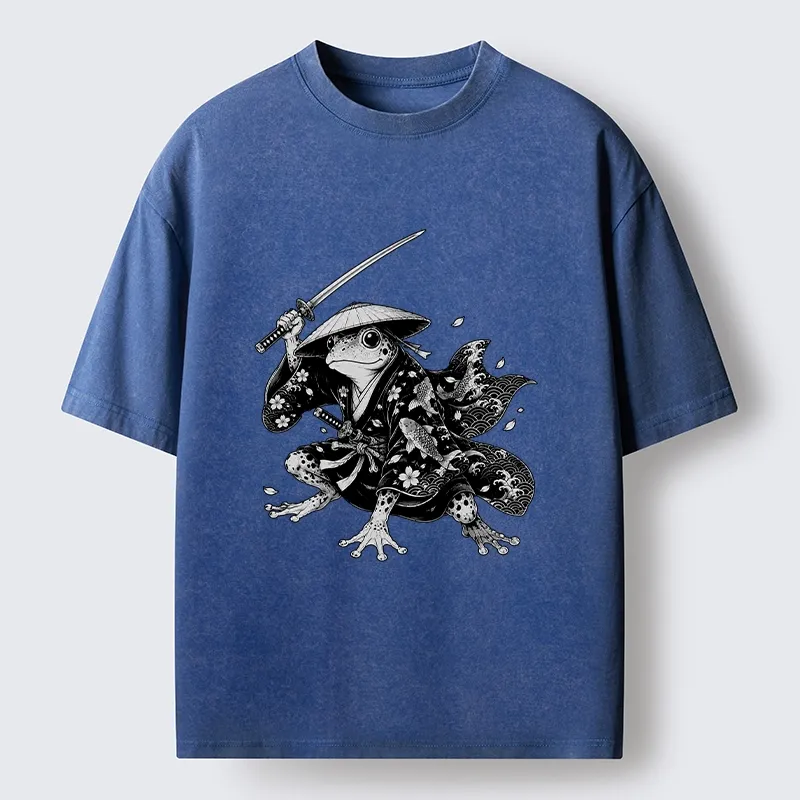 Tokyo-Tiger Samurai Frog With A Sword Washed T-Shirt