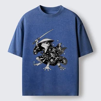 Tokyo-Tiger Samurai Frog With A Sword Washed T-Shirt