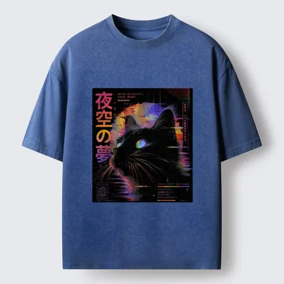 Tokyo-Tiger Night Sky Dreams Cat Washed T-Shirt
