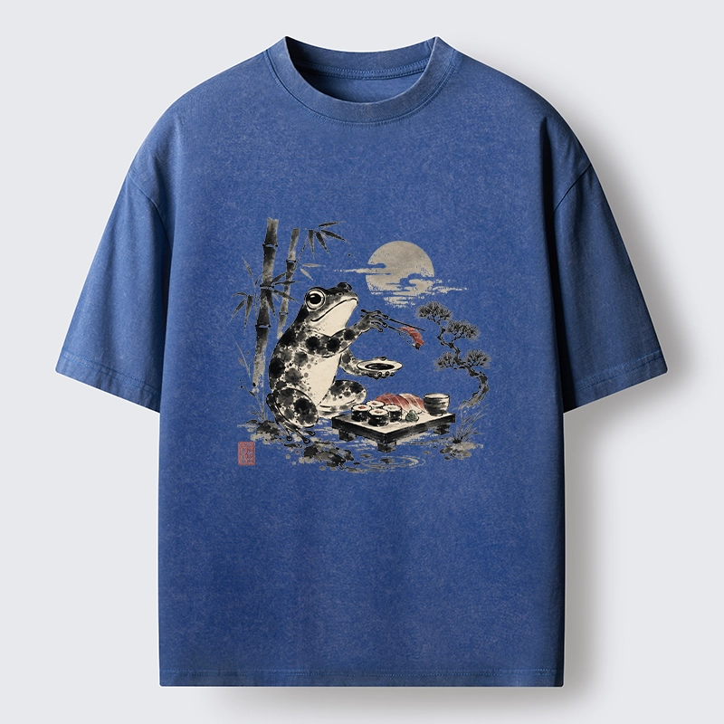 Tokyo-Tiger Frog Eating Sushi At Nigh Washed T-Shirt