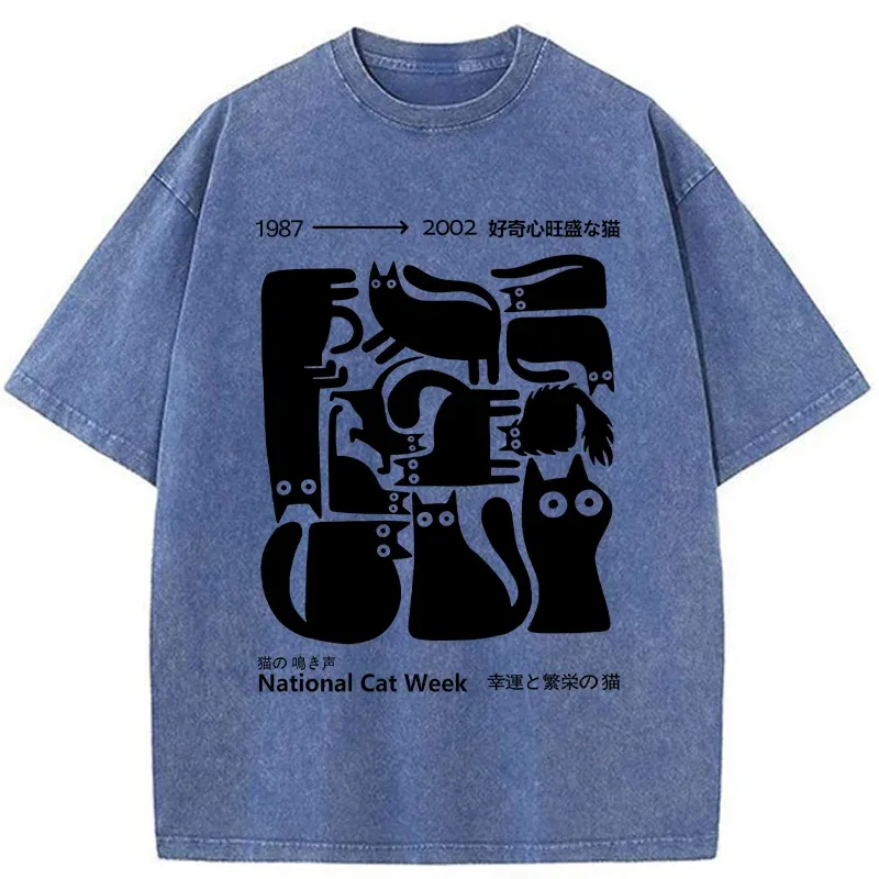 Tokyo-Tiger Curious Funny Cat Washed T-Shirt