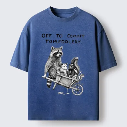 Tokyo-Tiger Raccoon Crew On A Mission Washed T-Shirt