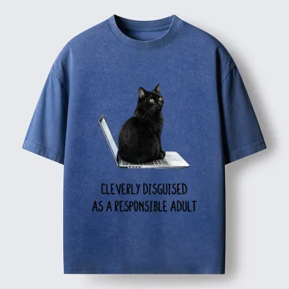 Tokyo-Tiger Cat Pretending To Be Adult Washed T-Shirt
