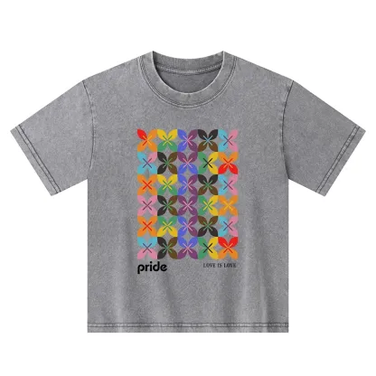 Tokyo-Tiger Pride Geometric Flower Pattern Kids Washed T-Shirt
