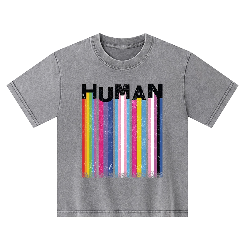 Tokyo-Tiger Rainbow Stripes Human Pride Kids Washed T-Shirt