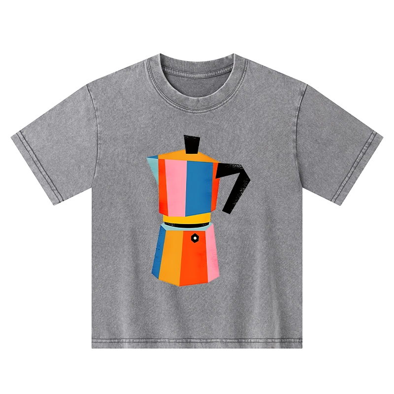 Tokyo-Tiger Bright Hues Make Classic Coffee Pot Kids Washed T-Shirt