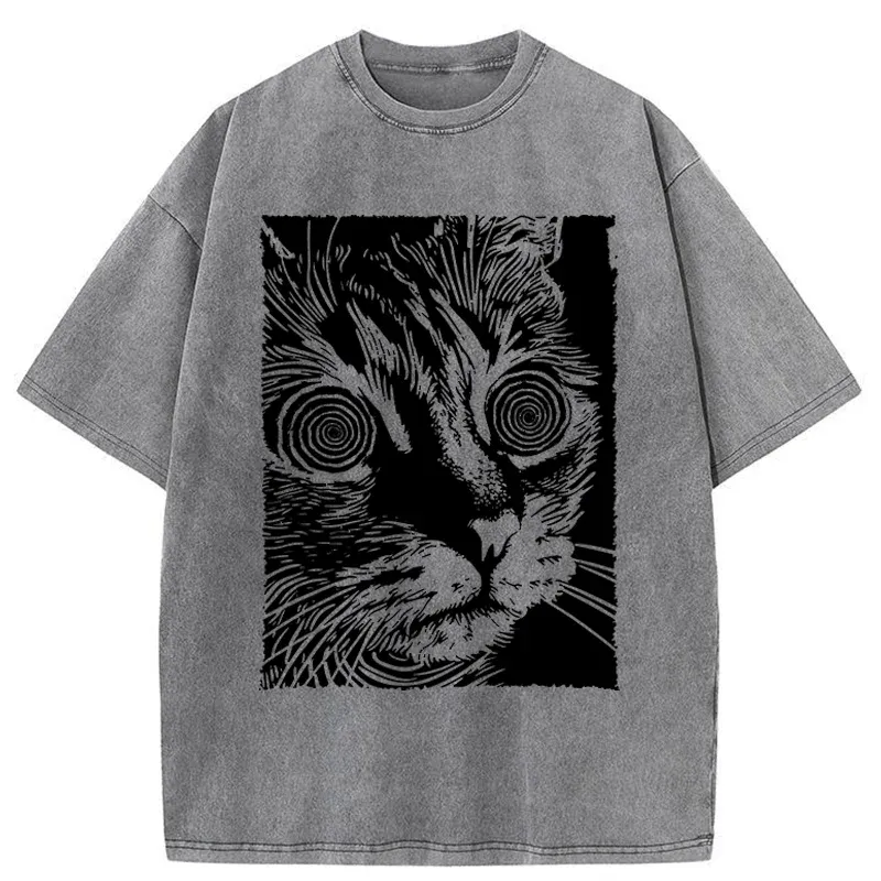 Tokyo-Tiger Psychedelic Horror Cat Washed T-Shirt
