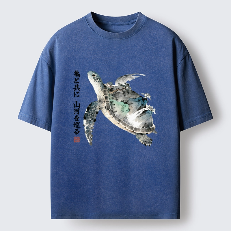 Tokyo-Tiger Ink Wash Sea Turtle Art Washed T-Shirt