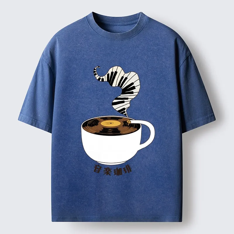 Tokyo-Tiger Piano Smoke Rises From Coffee Mug Washed T-Shirt