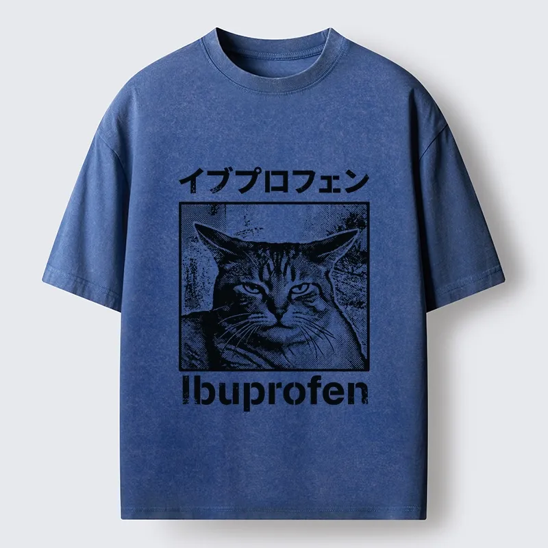 Tokyo-Tiger Tough Cat Loves Ibuprofen Pain Relief Washed T-Shirt