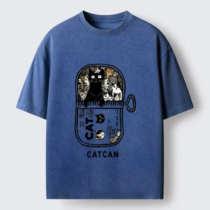 Tokyo-Tiger Tin Can Fully Packed With All Cute Cats Washed T-Shirt