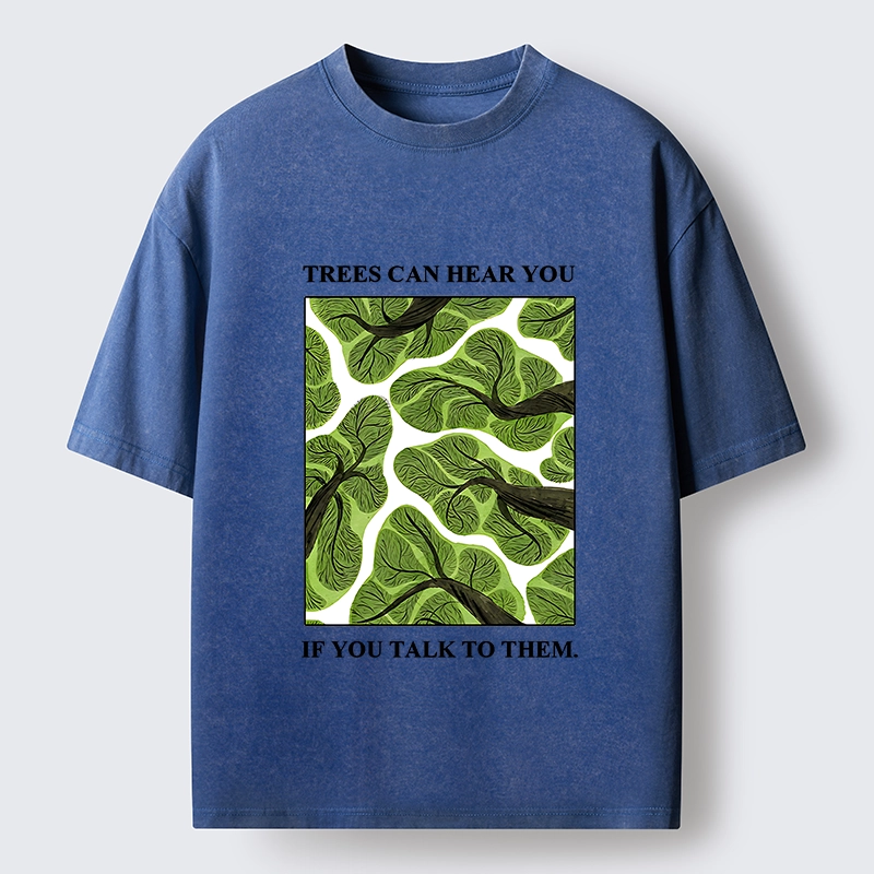 Tokyo-Tiger Calm Nature Print Trees Listen To You Washed T-Shirt