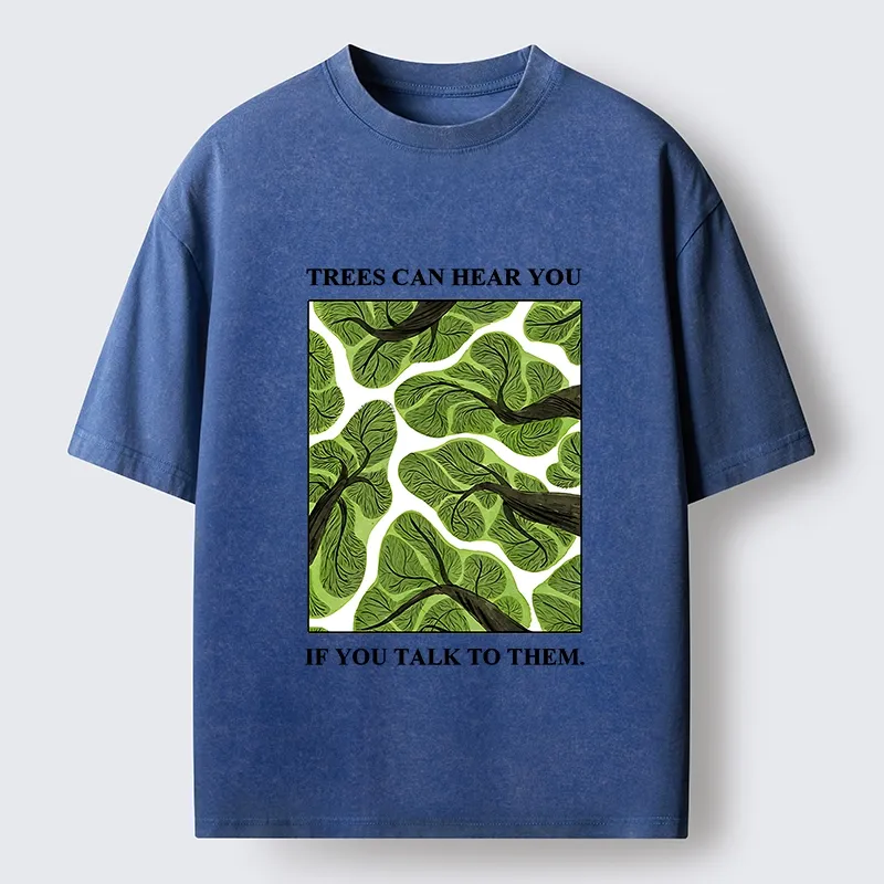 Tokyo-Tiger Calm Nature Print Trees Listen To You Washed T-Shirt