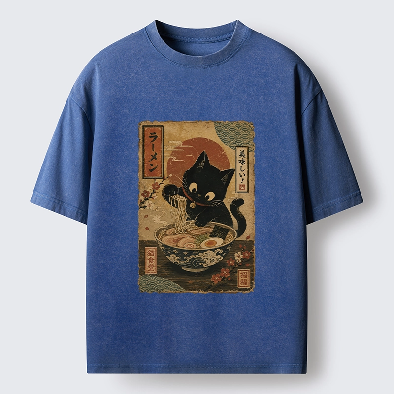 Tokyo-Tiger Japanese Cat Ramen Shop Poster Washed T-Shirt