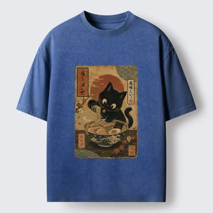 Tokyo-Tiger Japanese Cat Ramen Shop Poster Washed T-Shirt