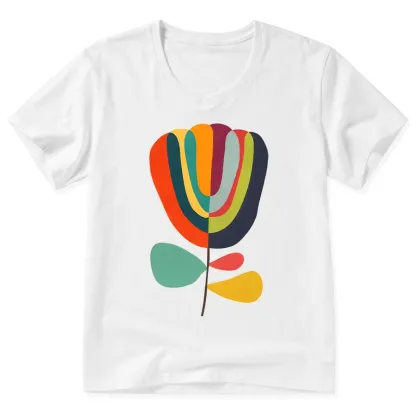 Tokyo-Tiger Colorful Flower Minimalist Print V-Neck Classic T-Shirt