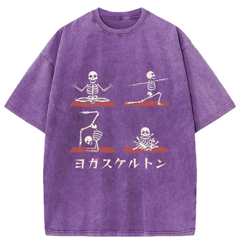Tokyo-Tiger Skeleton Doing Yoga Washed T-Shirt
