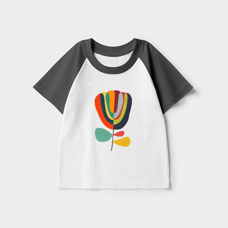 Tokyo-Tiger Colorful Flower Minimalist Print Kids Raglan T-shirt