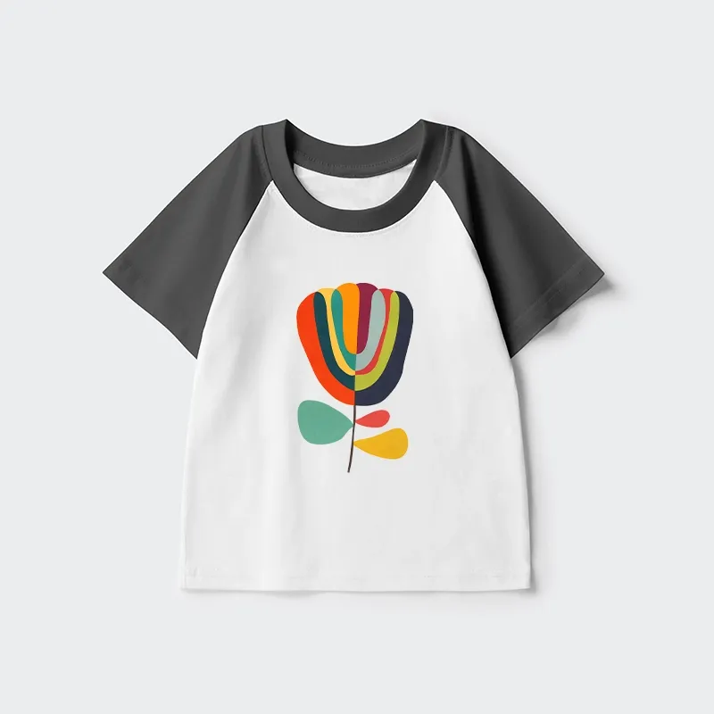 Tokyo-Tiger Colorful Flower Minimalist Print Kids Raglan T-shirt