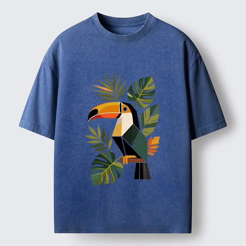 Tokyo-Tiger Tropical Toucan Art Washed T-Shirt