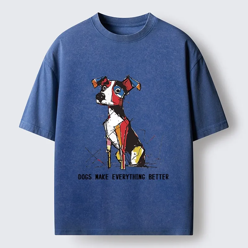 Tokyo-Tiger Colorful Puppy Street Art Graphic Washed T-Shirt