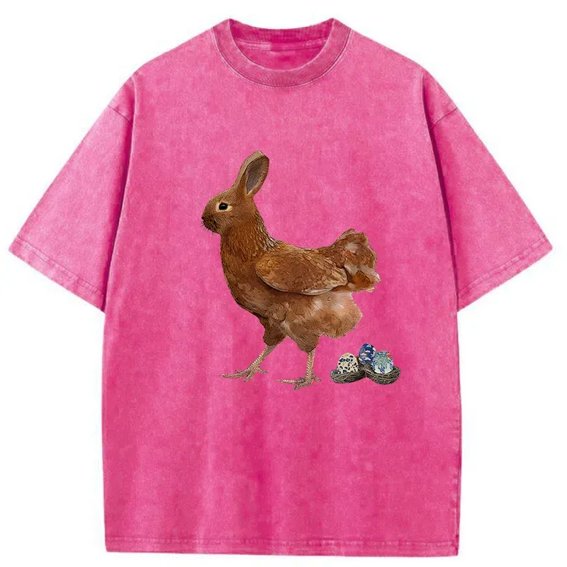 Tokyo-Tiger Easter Bunny Laying Eggs Washed T-Shirt