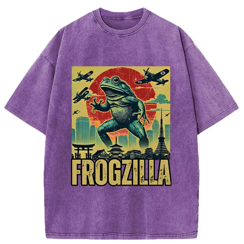 Tokyo-Tiger Japanese Frogzilla Funny Washed T-Shirt