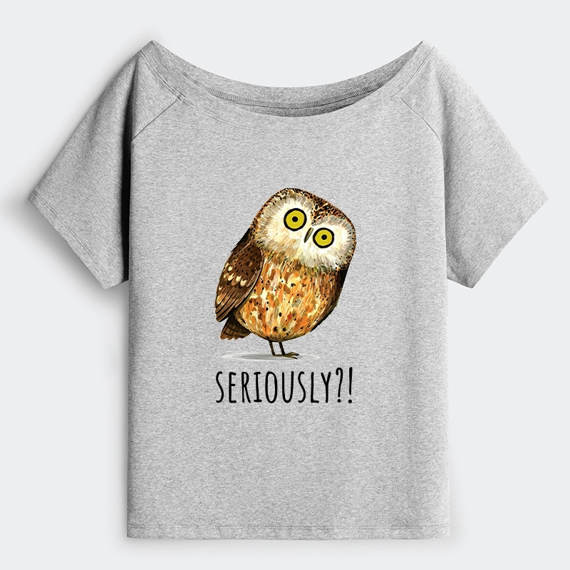 Tokyo-Tiger Seriously Confused Owl Meme Art Off Shoulder T-Shirt