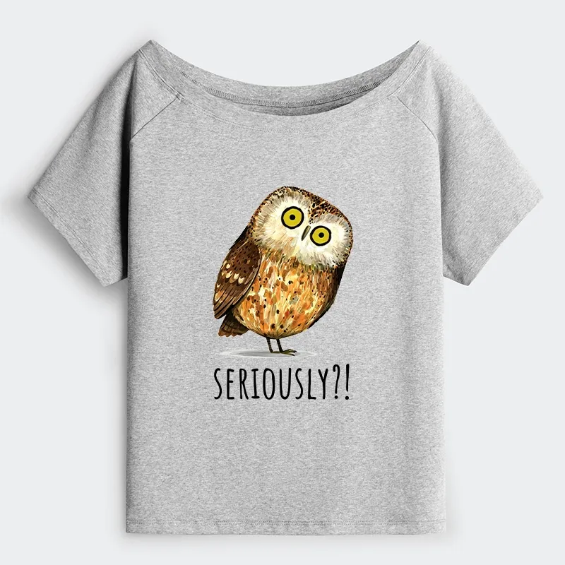 Tokyo-Tiger Seriously Confused Owl Meme Art Off Shoulder T-Shirt