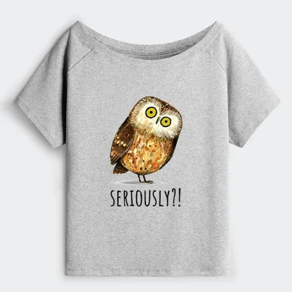 Tokyo-Tiger Seriously Confused Owl Meme Art Off Shoulder T-Shirt