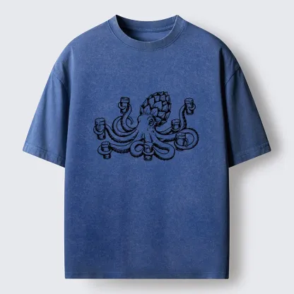 Tokyo-Tiger Sea Creature Loves Cold Brew Drinks Washed T-Shirt