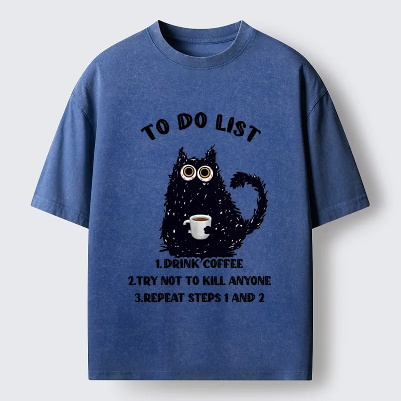 Tokyo-Tiger Funny Meme Daily Coffee Routine Washed T-Shirt